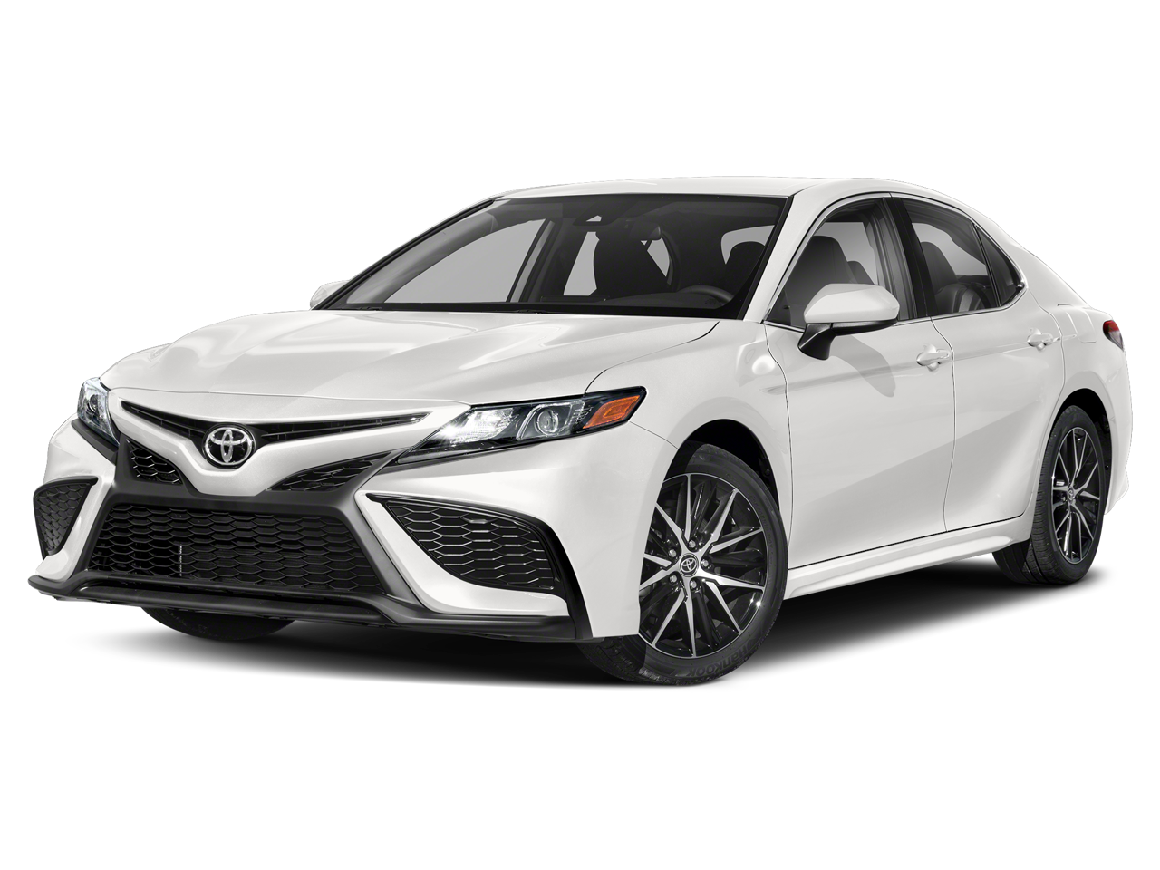 2021 Toyota Camry SE in Super White — front three-quarter view