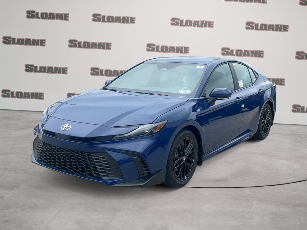2026 Toyota Camry SE in Reservoir Blue — front three-quarter view