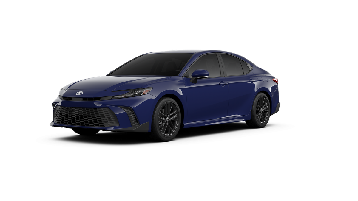 2026 Toyota Camry SE in Reservoir Blue — front three-quarter view