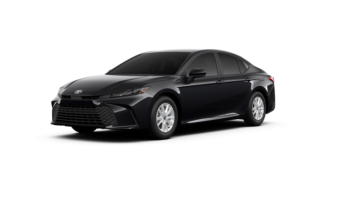 2026 Toyota Camry LE in Midnight Black Metallic — front three-quarter view